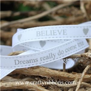 Wedding Owl Ribbon - BELIEVE White
